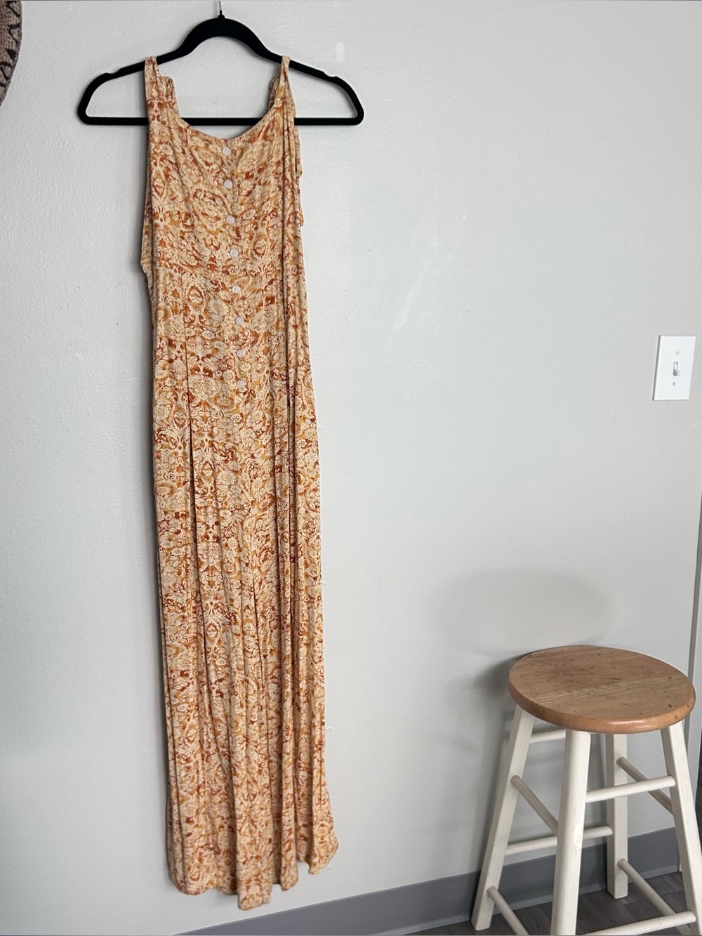 Paisley jumpsuit by free people mustard yellow gold wide leg size small